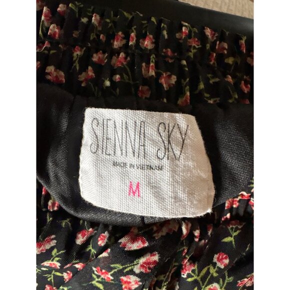 Floral Black Ruffle Mini Skirt With Elastic Waist & Tie By Sienna Sky Size M - Picture 2 of 11